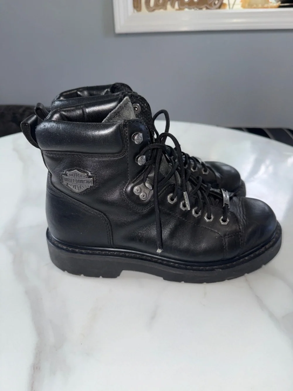 Harley-Davidson Black Leather Lace-Up Motorcycle Boots